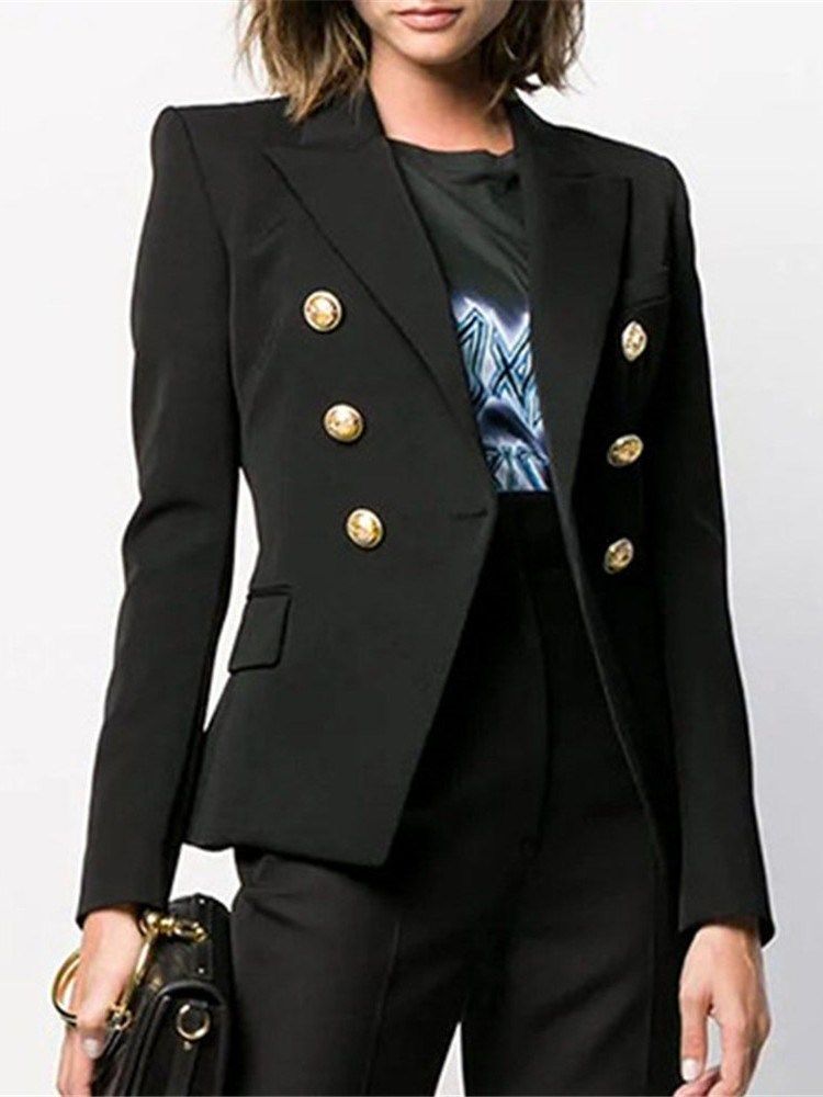 Houndstooth Dubbelknäppt Långärmad Standard Fall Casual Damblazer