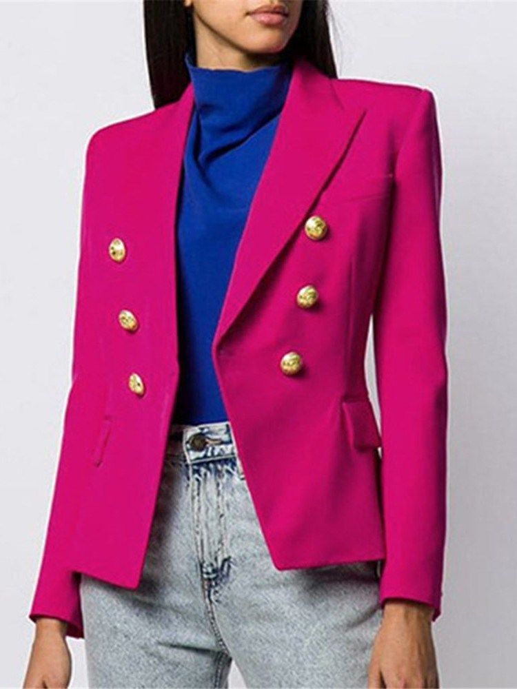Houndstooth Dubbelknäppt Långärmad Standard Fall Casual Damblazer