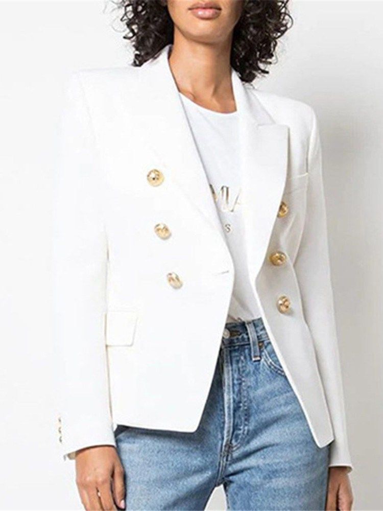 Houndstooth Dubbelknäppt Långärmad Standard Fall Casual Damblazer