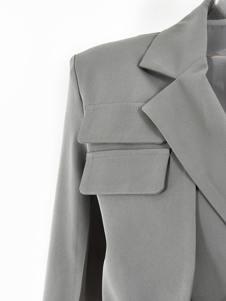Lace-Up Långärmad Lapel Vanlig Casual Blazer För Kvinnor