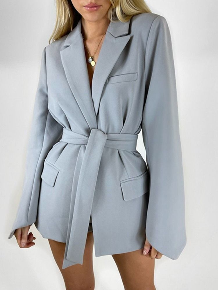 Lace-Up Lapel Lapel Långärmad Mellanlängd Casual Blazer För Kvinnor