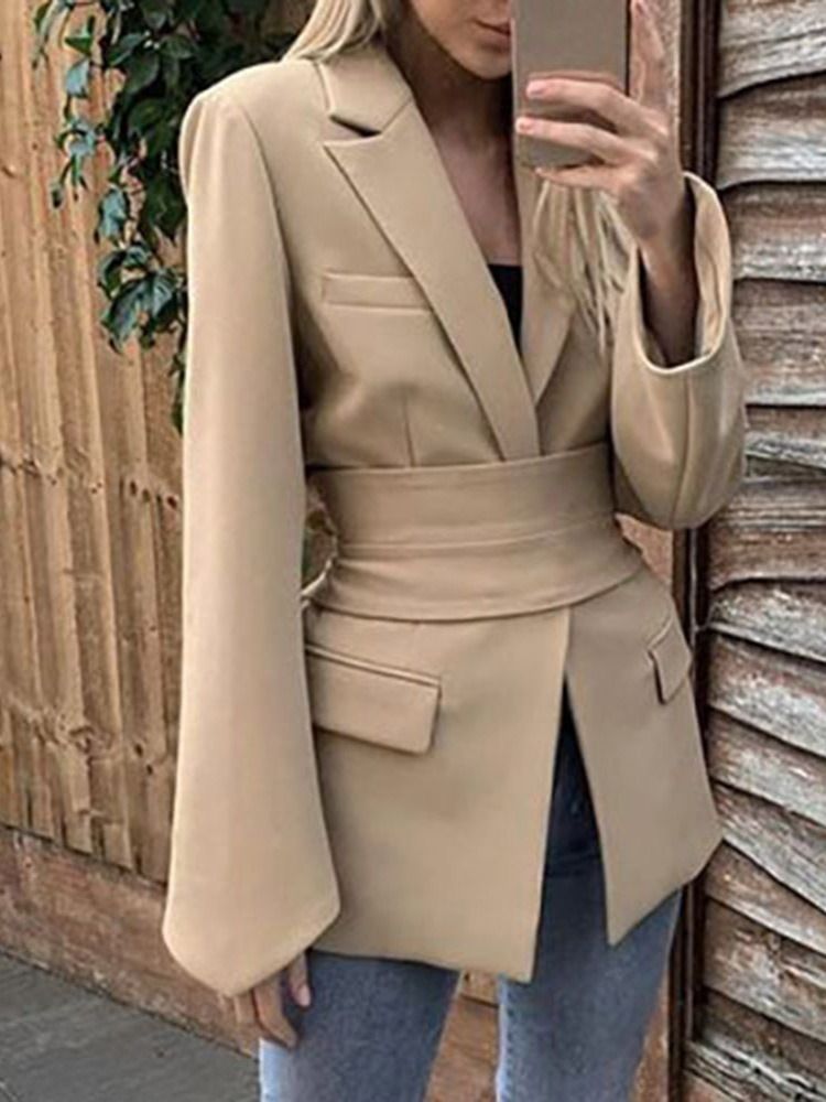 Lace-Up Lapel Lapel Långärmad Mellanlängd Casual Blazer För Kvinnor