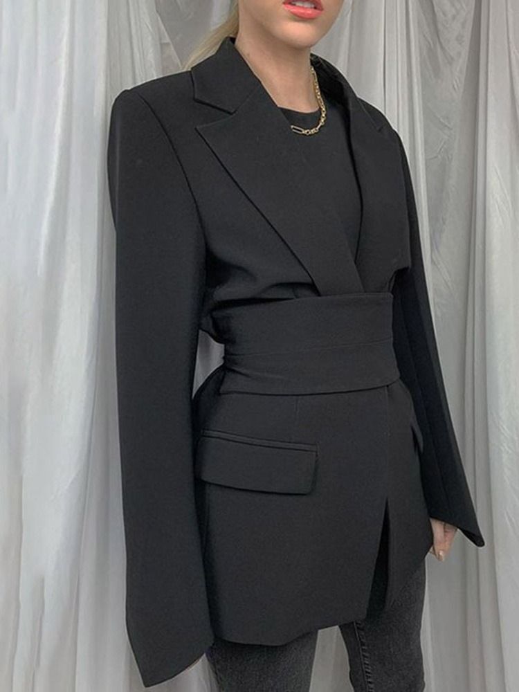 Lace-Up Lapel Lapel Långärmad Mellanlängd Casual Blazer För Kvinnor