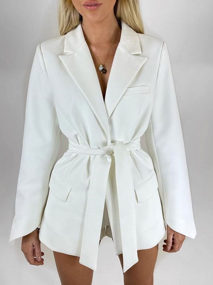 Lace-Up Lapel Lapel Långärmad Mellanlängd Casual Blazer För Kvinnor
