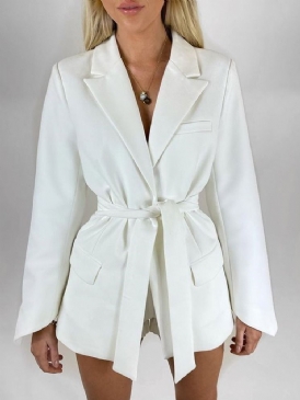 Lace-Up Lapel Lapel Långärmad Mellanlängd Casual Blazer För Kvinnor