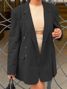 Långärmad Dubbelknäppt Lapel Vanlig Mellanlängd Casual Blazer