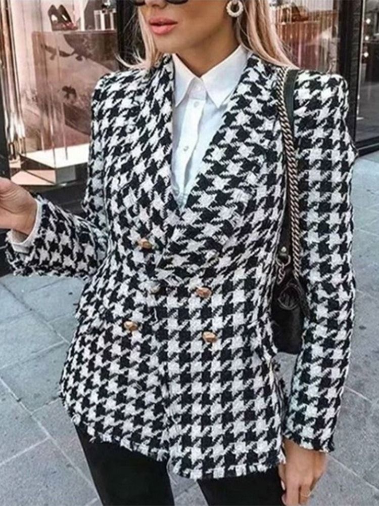 Långärmad Dubbelknäppt Lapel Vanlig Standard Casual Damblazer