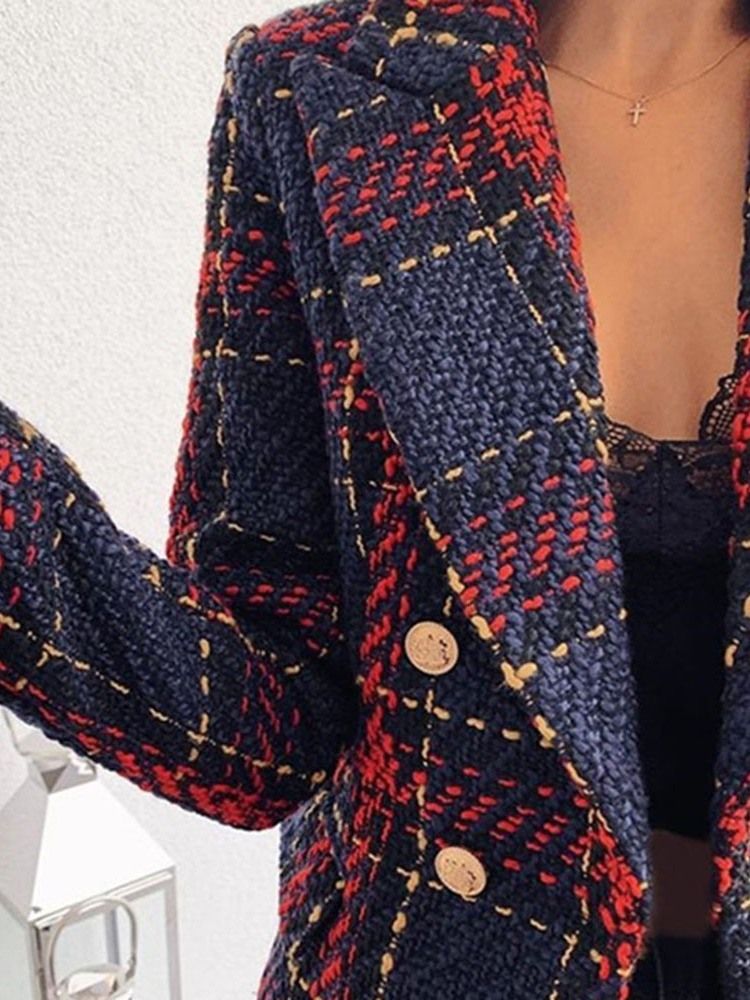 Långärmad Dubbelknäppt Pläd Vanlig Mellanlång Casual Blazer