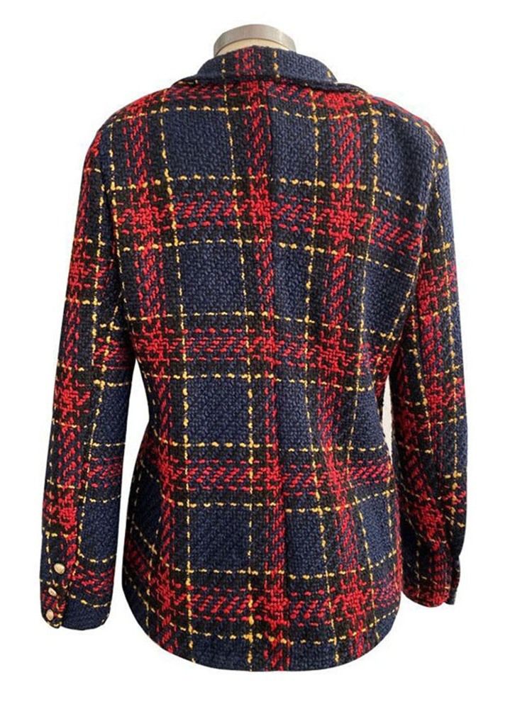 Långärmad Dubbelknäppt Pläd Vanlig Mellanlång Casual Blazer