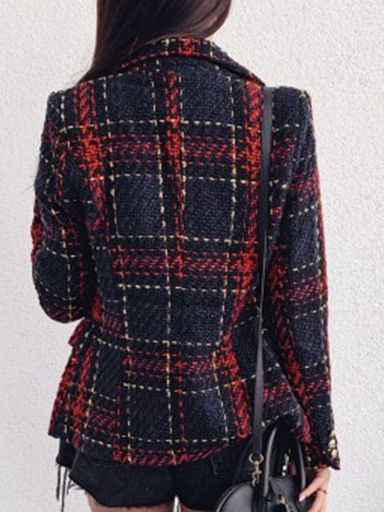 Långärmad Dubbelknäppt Pläd Vanlig Mellanlång Casual Blazer