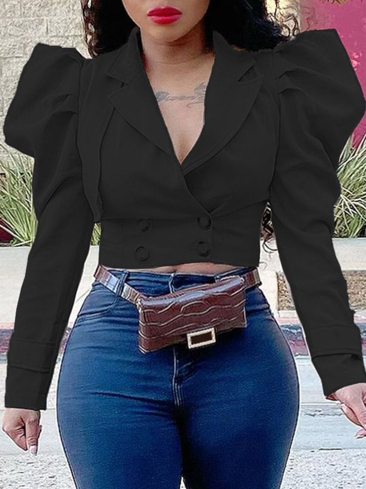 Långärmad Dubbelknäppt Vanlig Spring Kort Casual Blazer