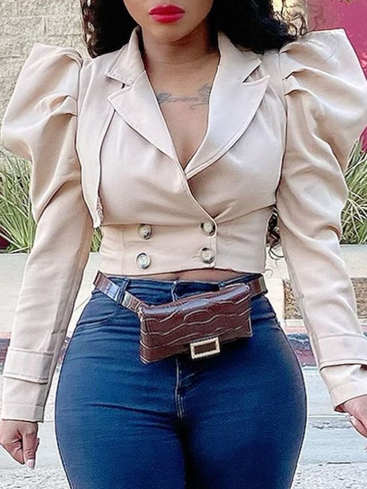 Långärmad Dubbelknäppt Vanlig Spring Kort Casual Blazer