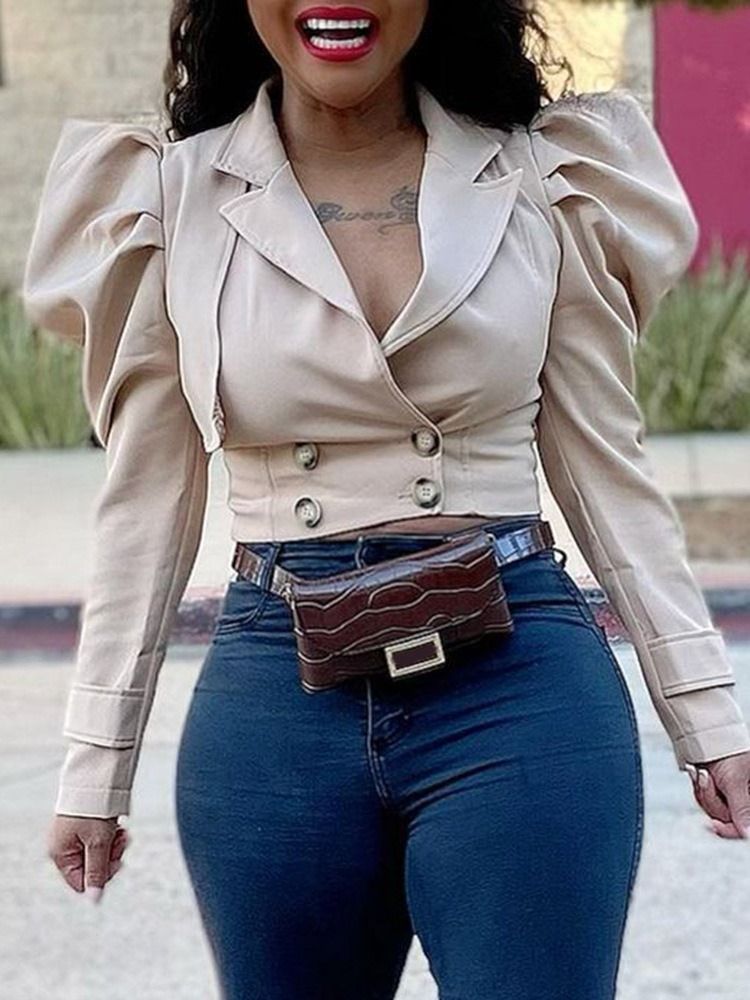 Långärmad Dubbelknäppt Vanlig Spring Kort Casual Blazer