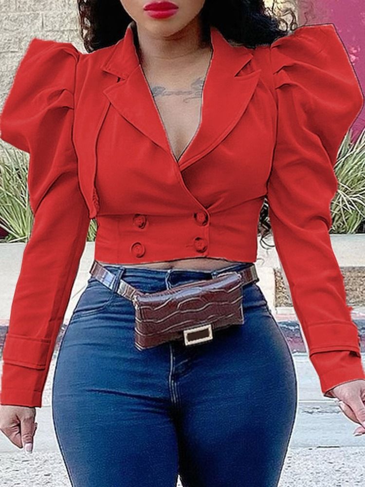 Långärmad Dubbelknäppt Vanlig Spring Kort Casual Blazer