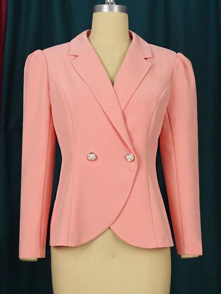 Långärmad Dubbelknäppt Vanlig Spring Standard Casual Blazer