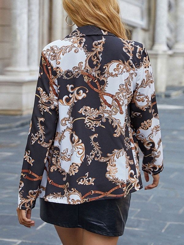 Långärmad Färgblock Med Hackslag Standard Casual Blazer För Höst