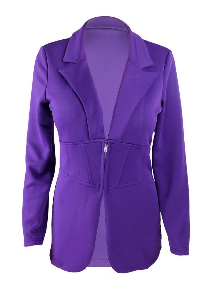 Långärmad Lapel Blixtlås Fjäder Mellanlång Casual Blazer