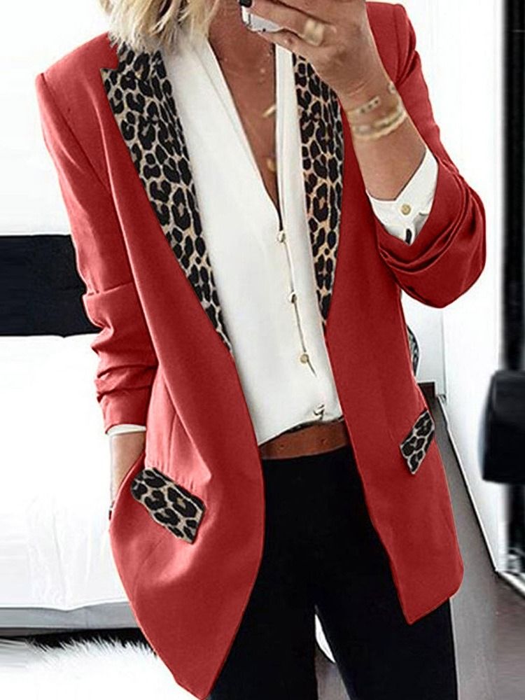Långärmad Leopard Naggad Lapel Office Lady Dam Blazer