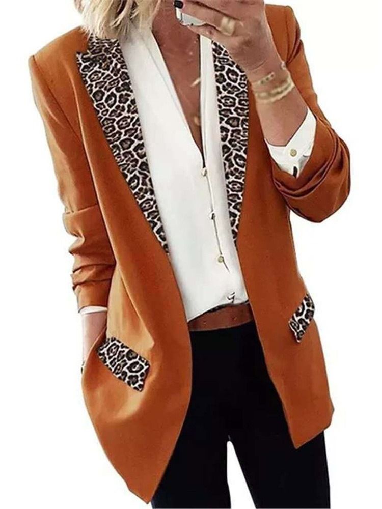 Långärmad Leopard Naggad Lapel Office Lady Dam Blazer