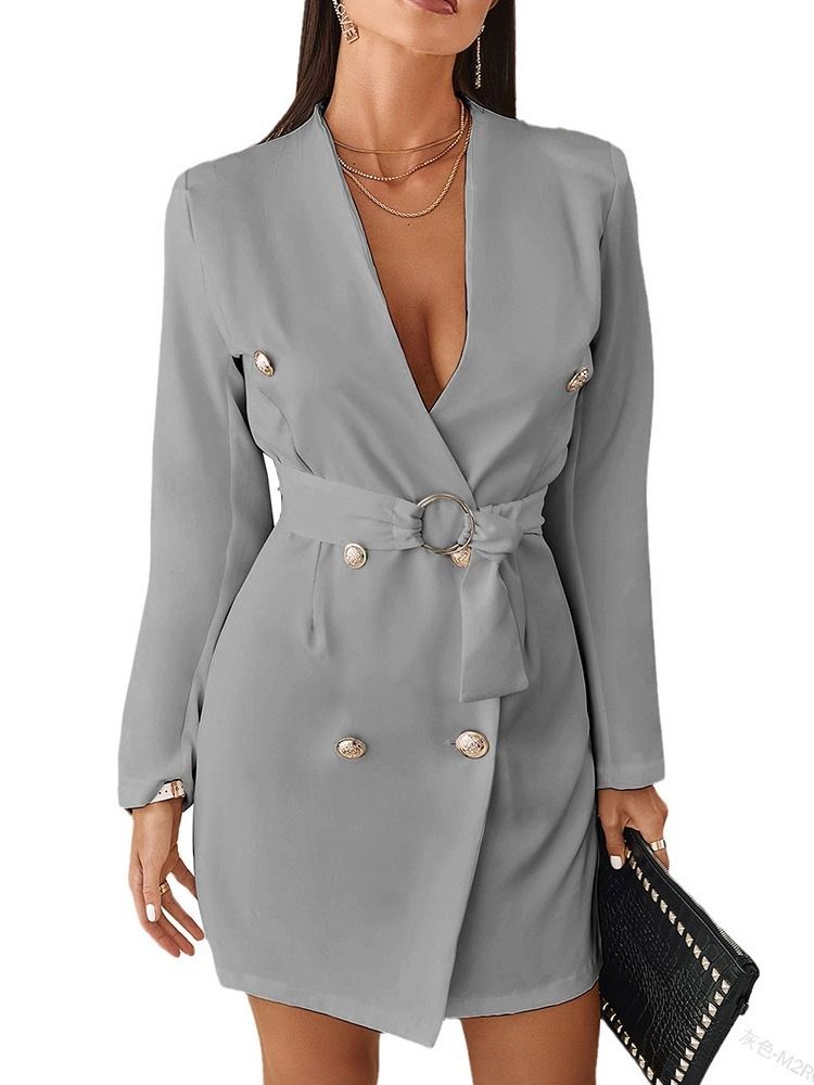 Långärmad Vanlig Dubbelknäppt Vanlig Mellanlång Casual Blazer