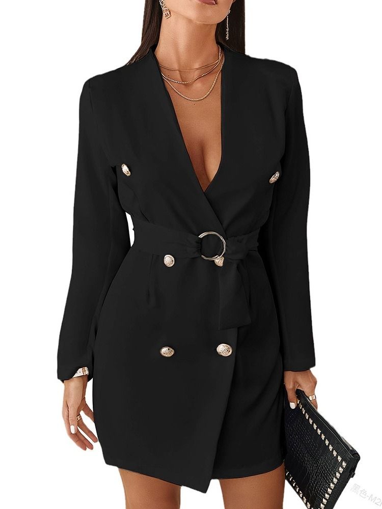 Långärmad Vanlig Dubbelknäppt Vanlig Mellanlång Casual Blazer