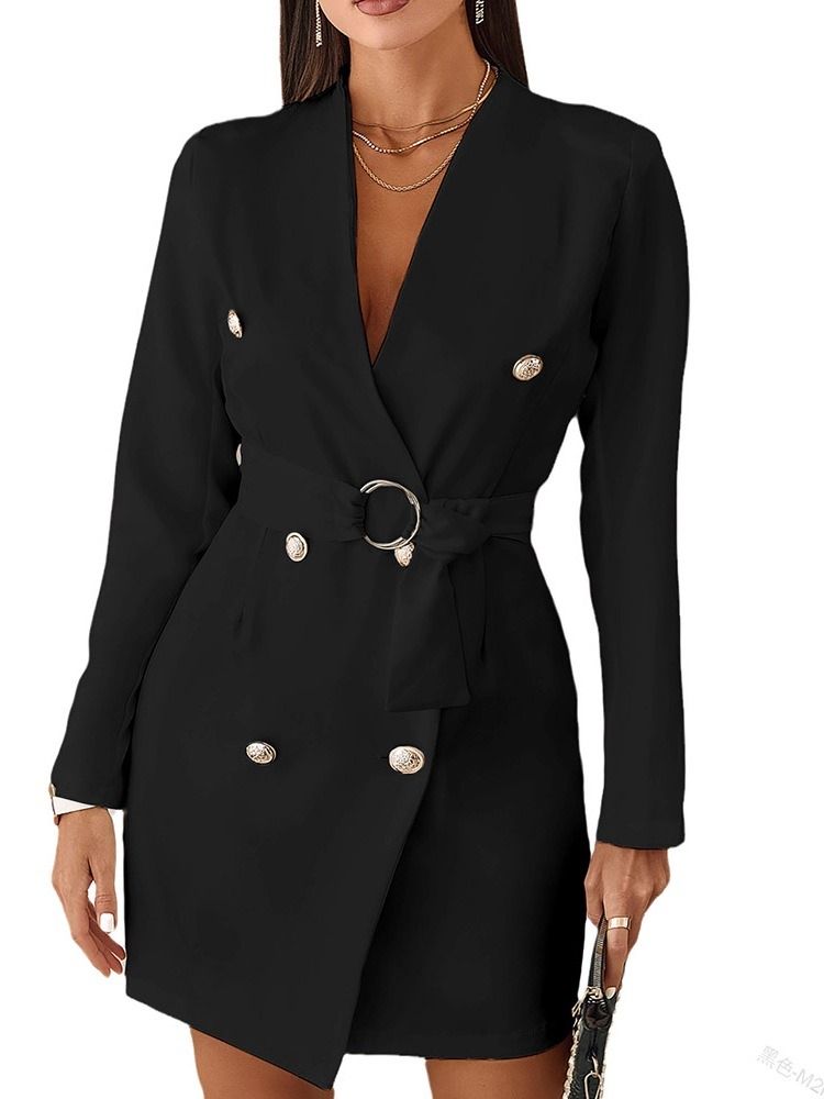 Långärmad Vanlig Dubbelknäppt Vanlig Mellanlång Casual Blazer