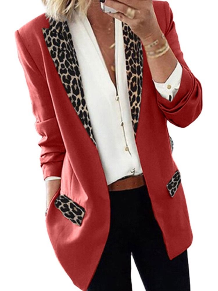 Lapel Leopard Wrapped Fall Mellanlängd Casual Dam Blazer