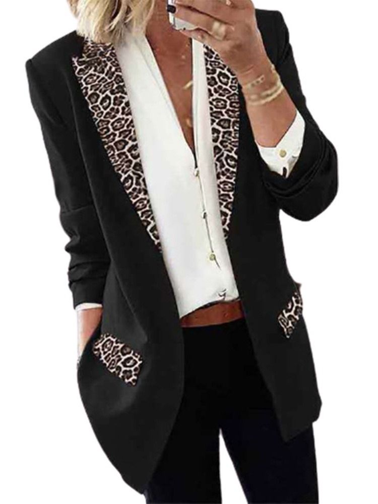 Lapel Leopard Wrapped Fall Mellanlängd Casual Dam Blazer