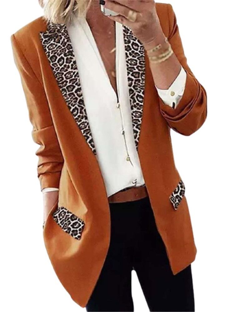 Lapel Leopard Wrapped Fall Mellanlängd Casual Dam Blazer