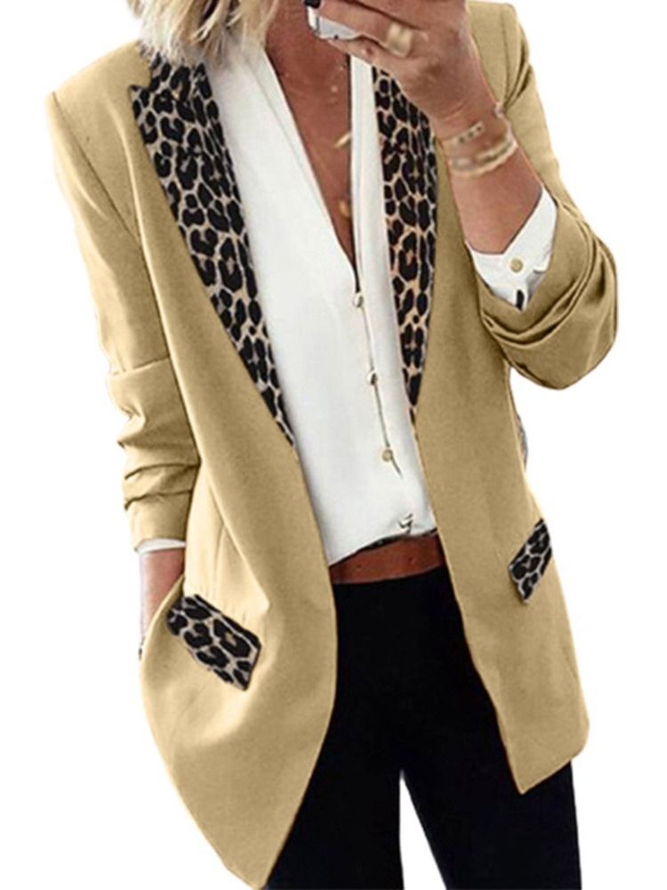 Lapel Leopard Wrapped Fall Mellanlängd Casual Dam Blazer
