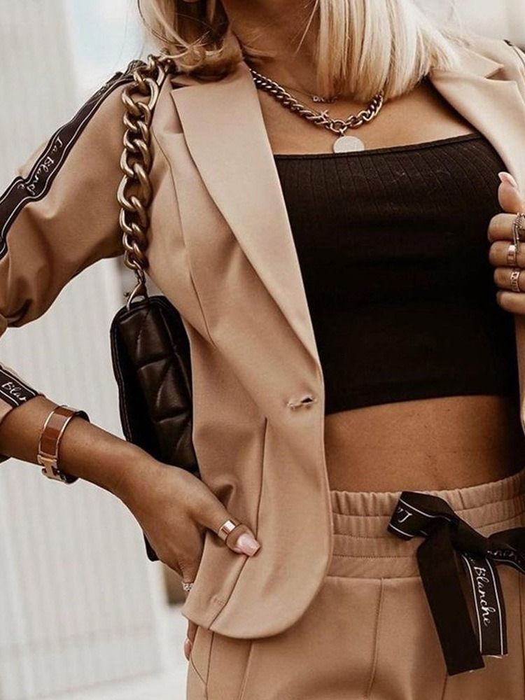 Letter Långärmad Enknappsfjäder Vanlig Casual Blazer