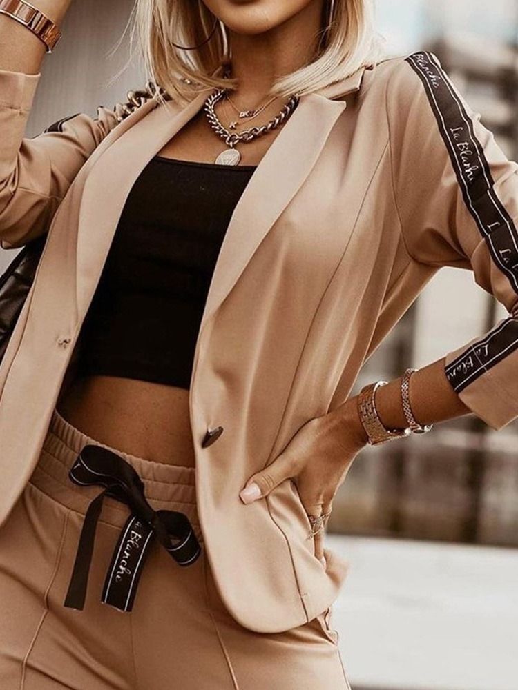 Letter Långärmad Enknappsfjäder Vanlig Casual Blazer