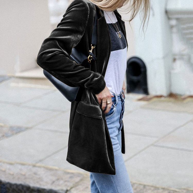 Naggad Kavaj Vanlig Långärmad Mellanlång Höst Casual Blazer