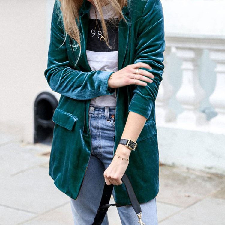 Naggad Kavaj Vanlig Långärmad Mellanlång Höst Casual Blazer