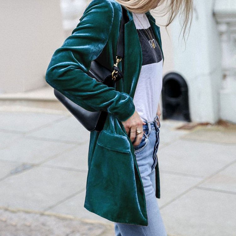 Naggad Kavaj Vanlig Långärmad Mellanlång Höst Casual Blazer