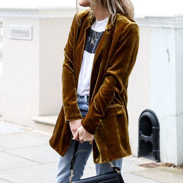 Naggad Kavaj Vanlig Långärmad Mellanlång Höst Casual Blazer