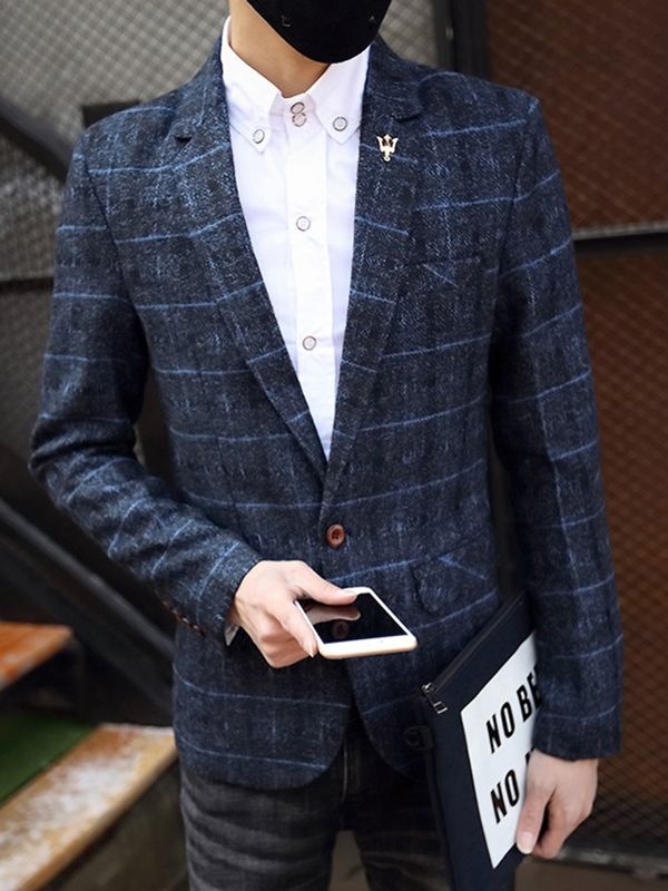 Naggad Lapel Pläd Vogue Slim Blazer För Män