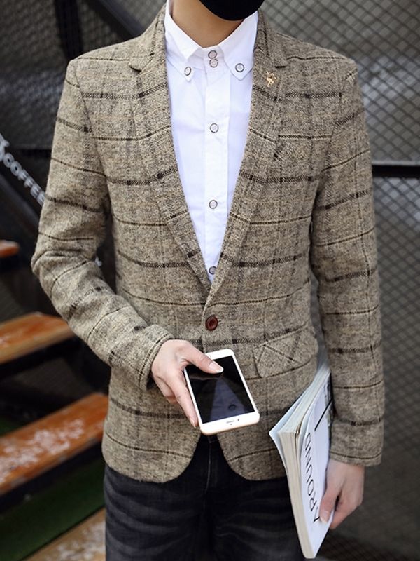 Naggad Lapel Pläd Vogue Slim Blazer För Män