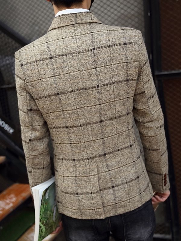 Naggad Lapel Pläd Vogue Slim Blazer För Män