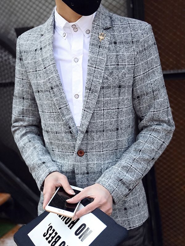 Naggad Lapel Pläd Vogue Slim Blazer För Män