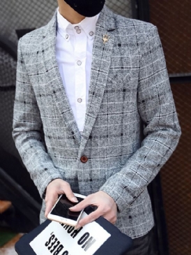 Naggad Lapel Pläd Vogue Slim Blazer För Män