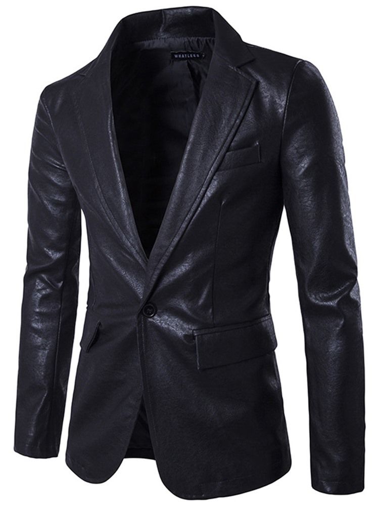 One Button Vogue Pu Slim Blazer För Män
