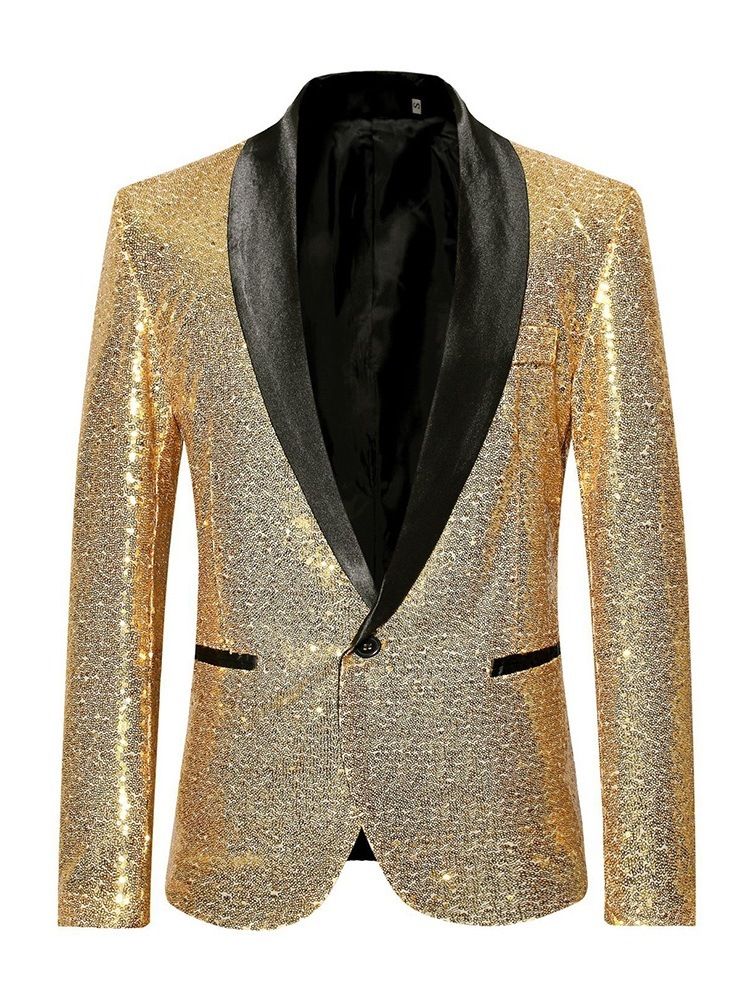 Patchwork Paljetter One Button Party Ball Blazer För Män