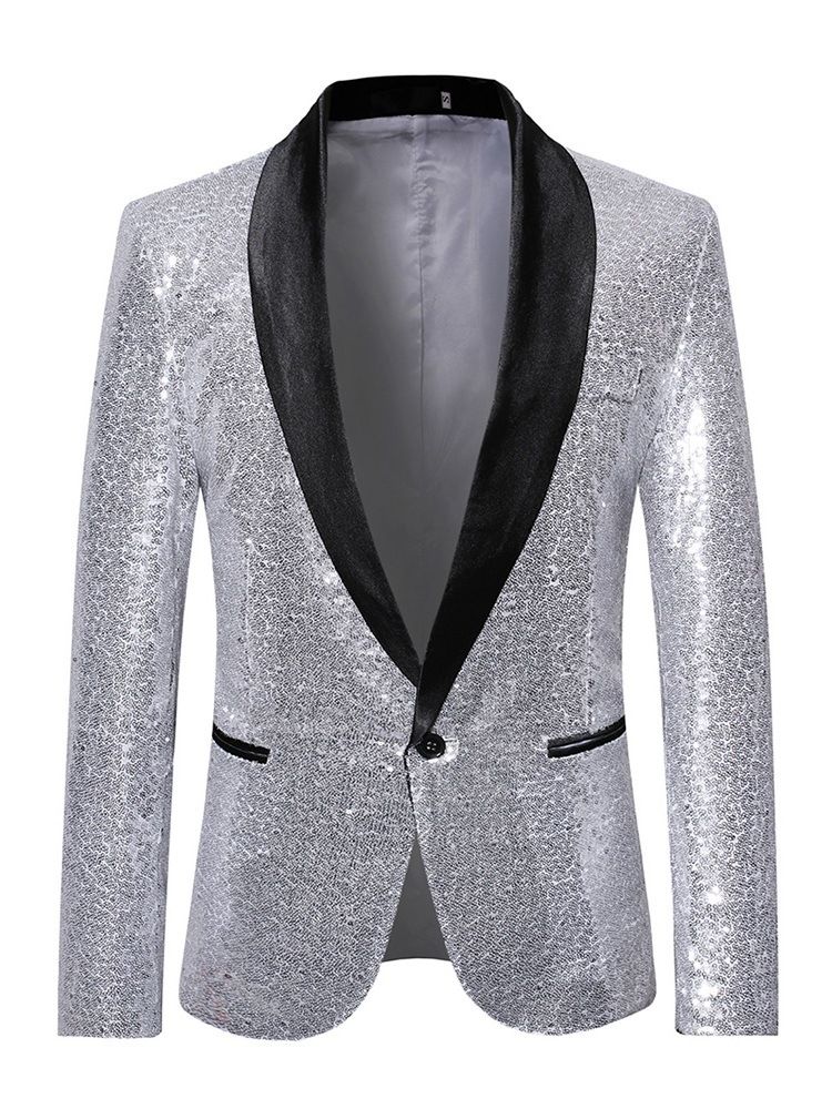Patchwork Paljetter One Button Party Ball Blazer För Män