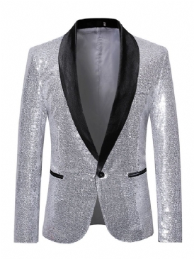 Patchwork Paljetter One Button Party Ball Blazer För Män