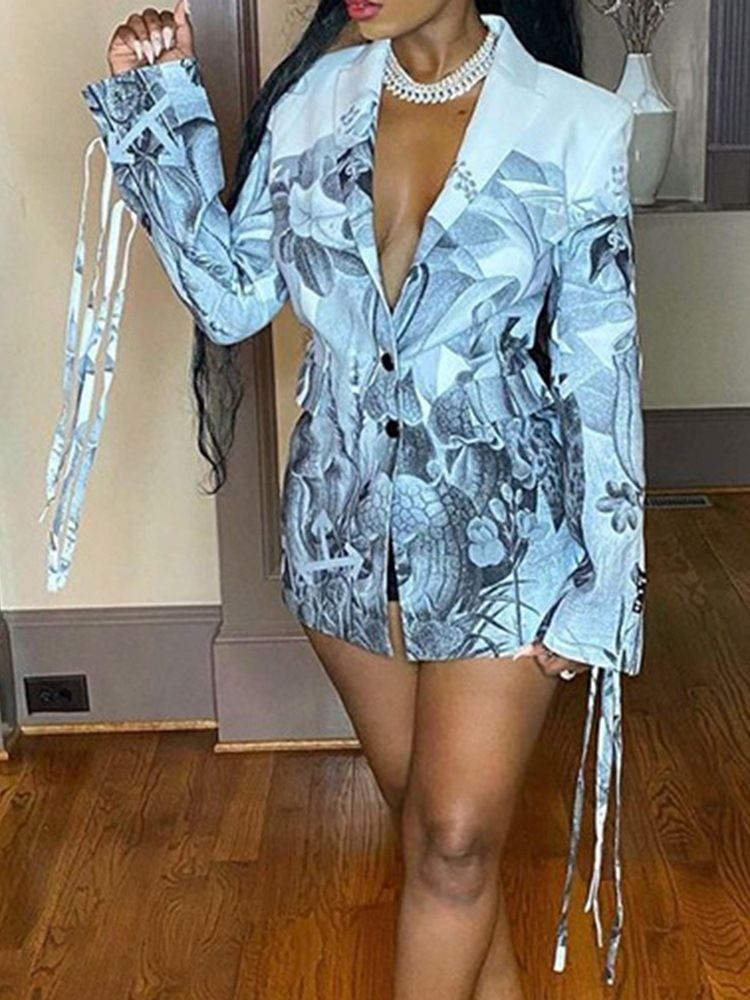 Plantera Enkelknäppt Långärmad Höst Mellanlång Casual Blazer
