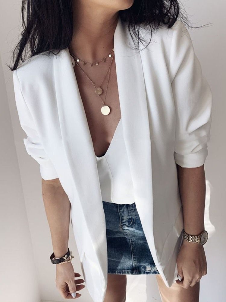 Tre Fjärdedels Ärm Vanlig Mellanlång Casual Blazer För Höst