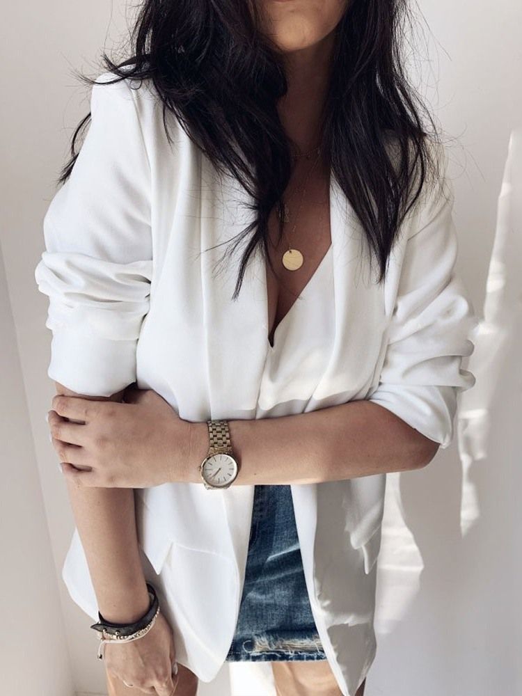 Tre Fjärdedels Ärm Vanlig Mellanlång Casual Blazer För Höst