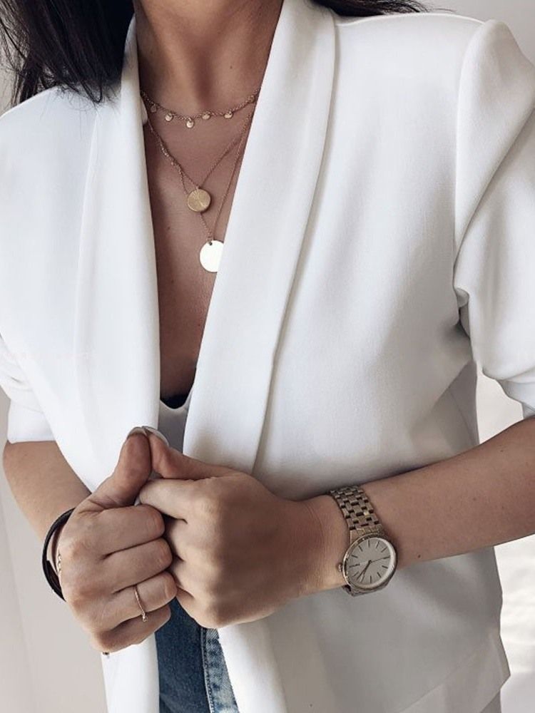 Tre Fjärdedels Ärm Vanlig Mellanlång Casual Blazer För Höst