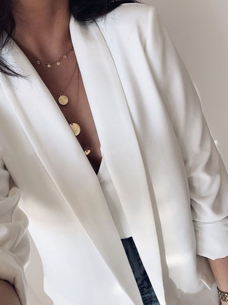 Tre Fjärdedels Ärm Vanlig Mellanlång Casual Blazer För Höst